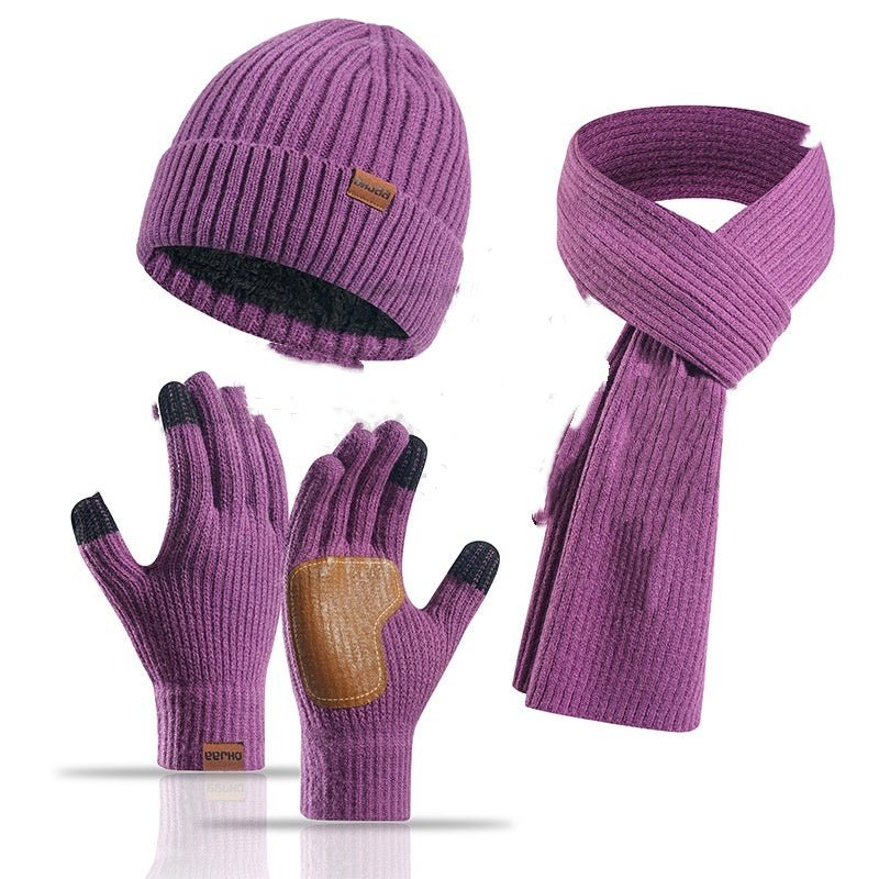 Winter Women's Wool Hat Scarf Gloves Three-Piece Set