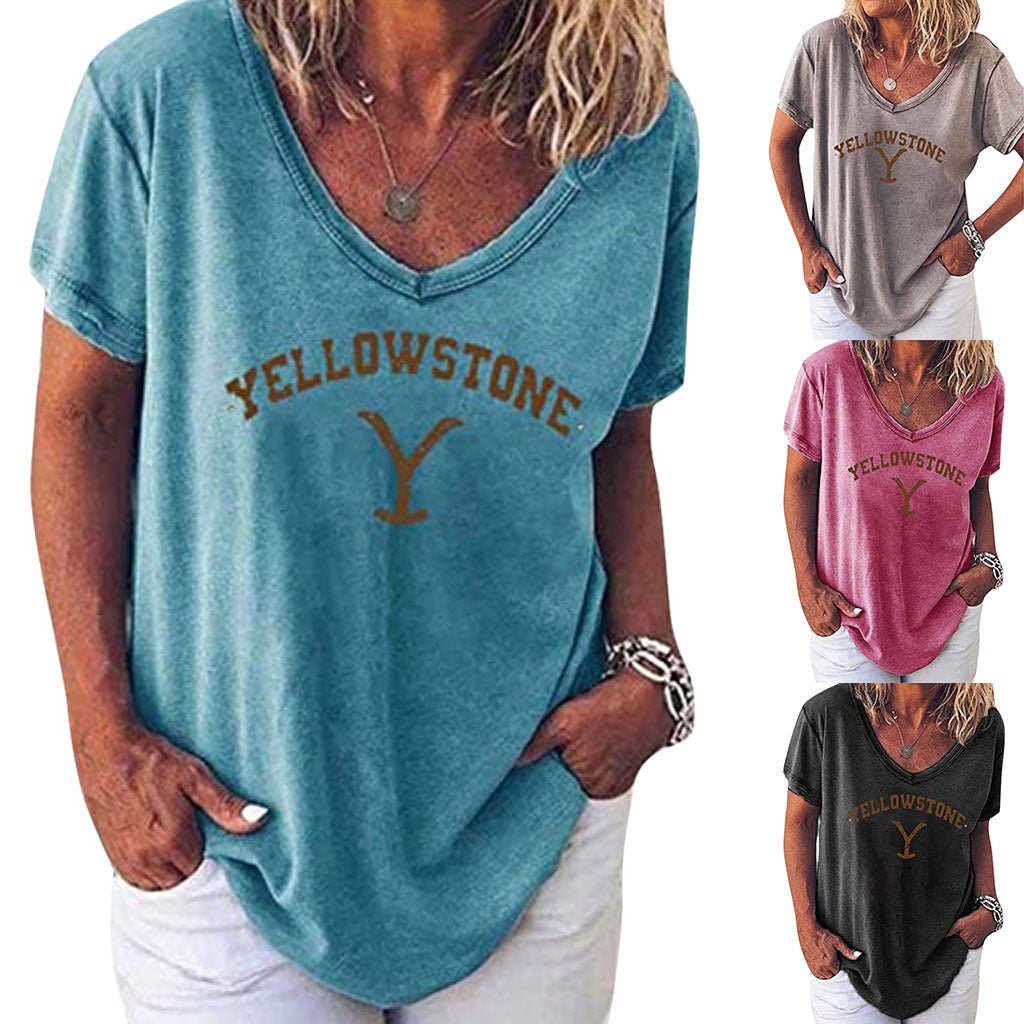 V-neck Short-sleeved T-shirt - Casual Everyday style