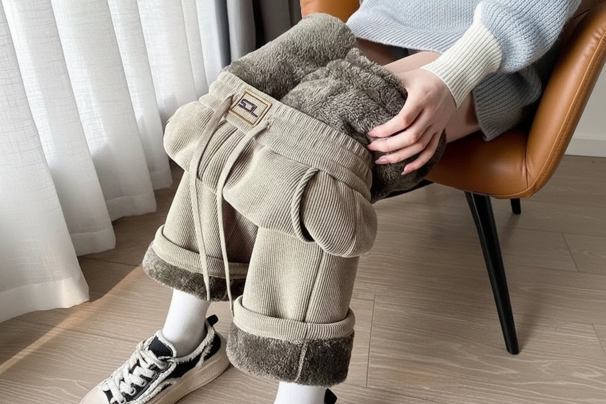 Wide Leg Pants Cozy and Warm Fleece-Lined Thickening