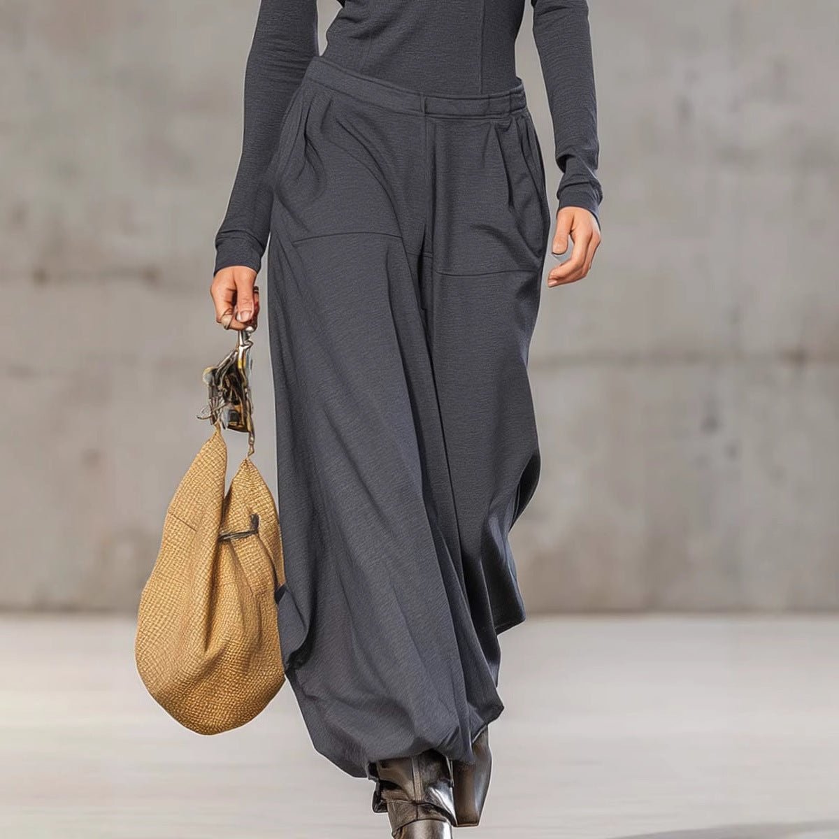 Wide Leg Pocket Trousers and Long Sleeves Top Two-piece Set
