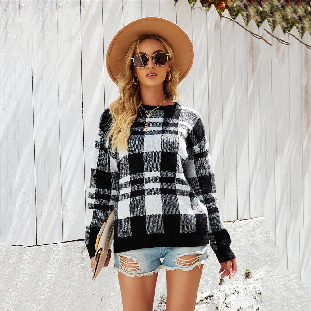 Women Pullover Plaid Sweater Knitwear Stylish & Casual