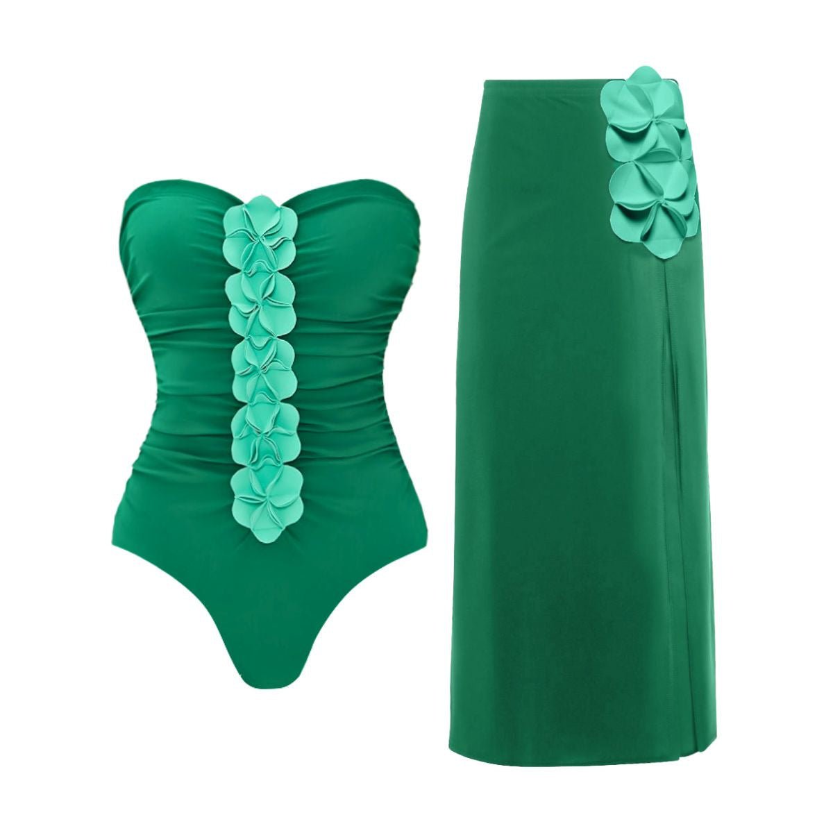 Emerald Isle Bandeau Swimsuit & Wrap Skirt Set - Saunders Fashion