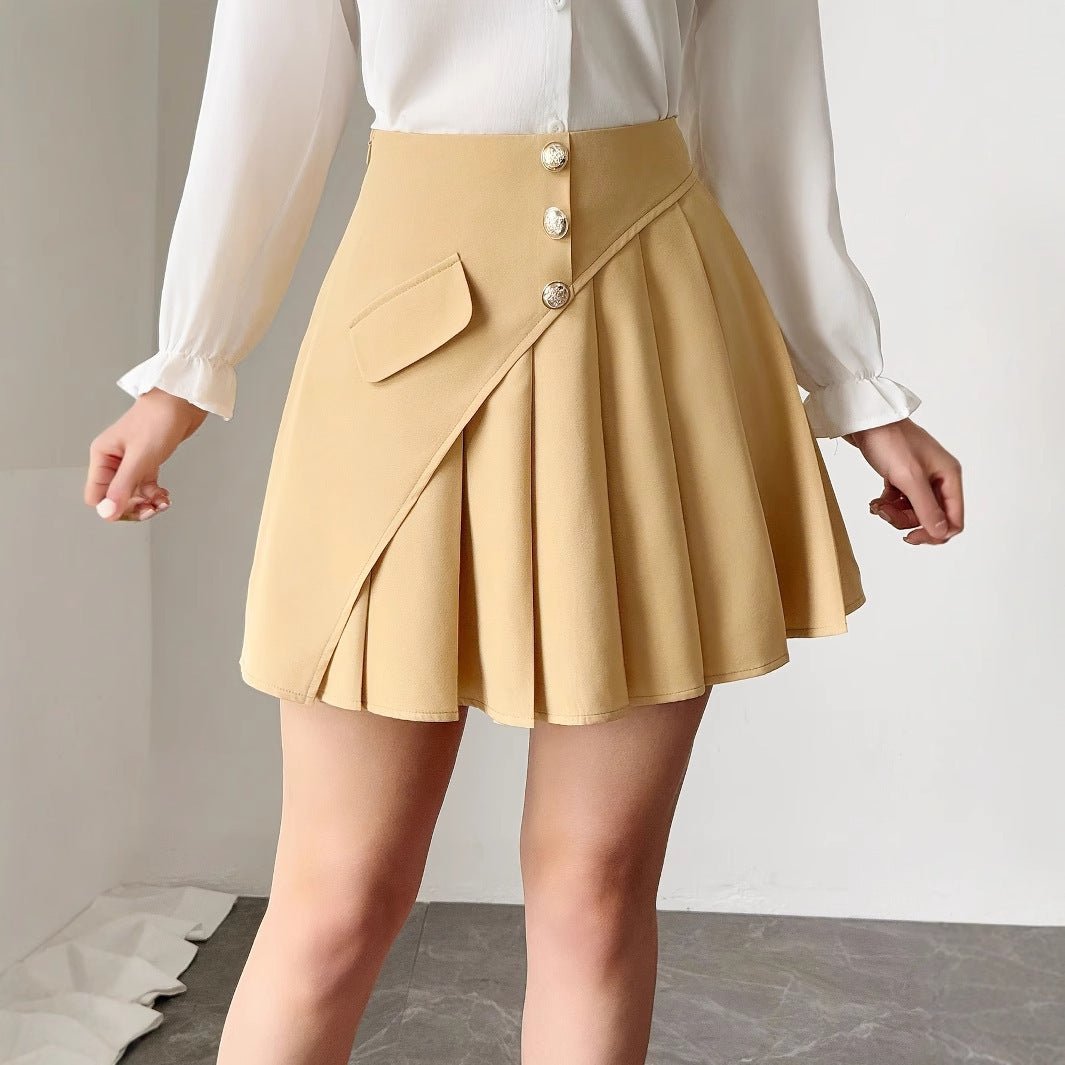 Kaki Asymmetrical Pleated Skirt