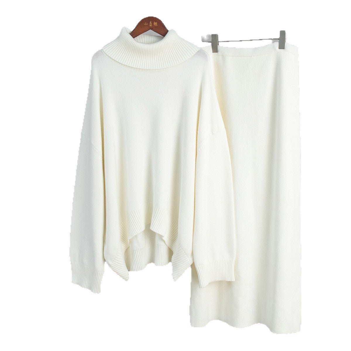 Casual Turtleneck Sweater Skirt Suit for Women