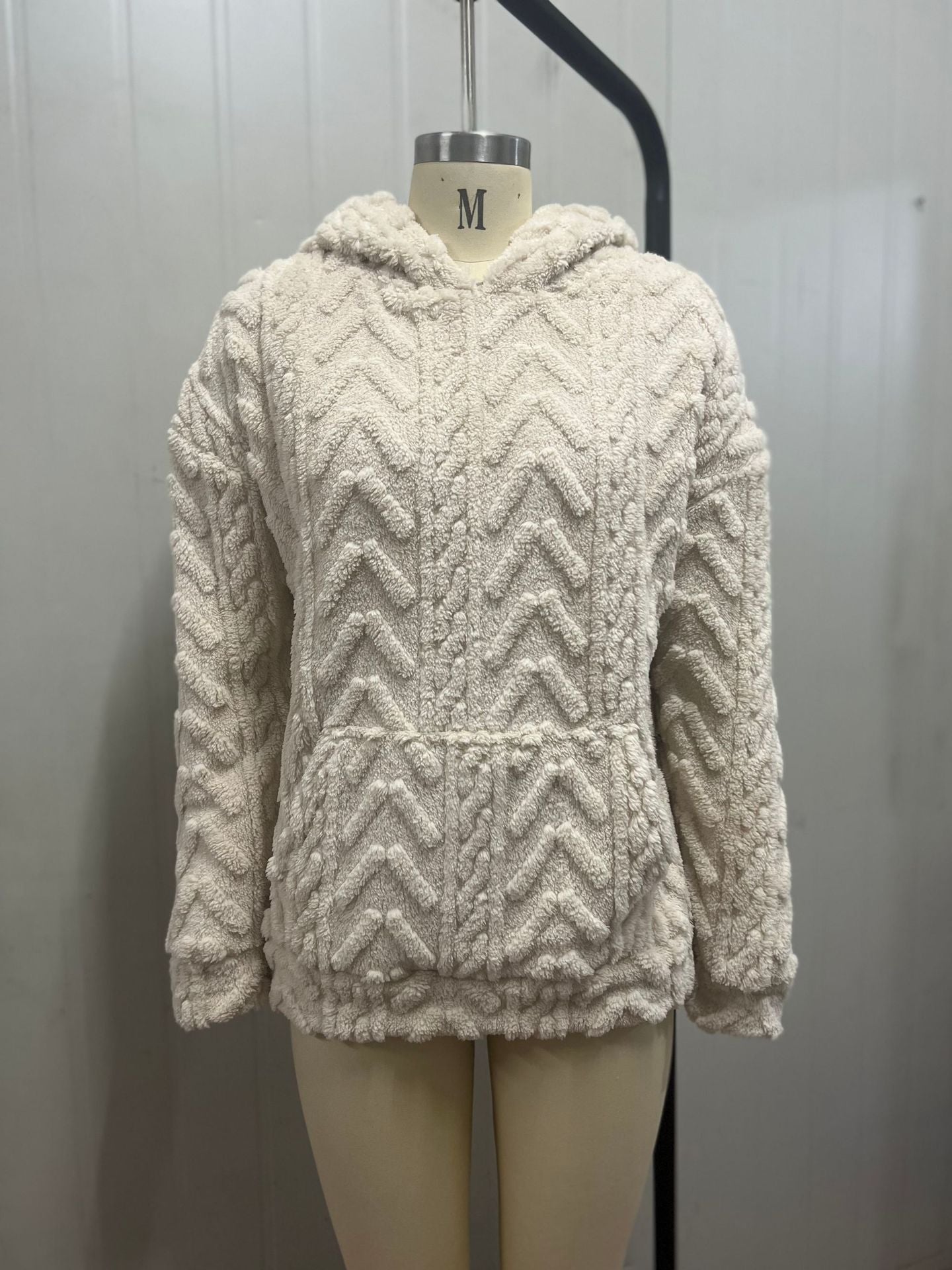 Pullover Jacquard Hooded Loose Fleece Sweatshirt