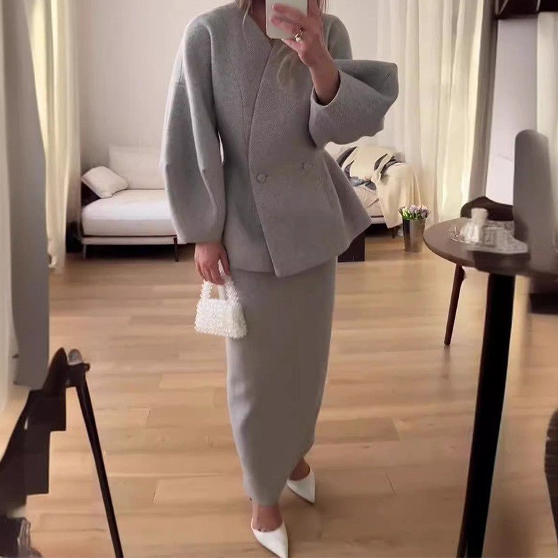 Women's Fashion Puff Sleeve Skirt Suit Professional Elegant