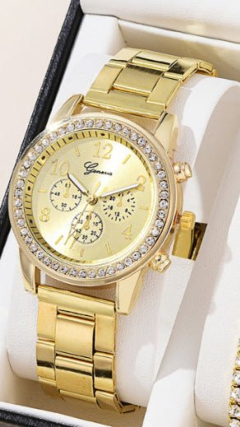 Diamond Luxe - Three - Eye Quartz Watch and Jewelry Set - Saunders Fashion