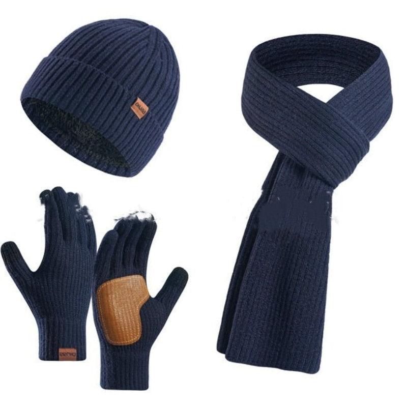 Winter Women's Wool Hat Scarf Gloves Three-Piece Set