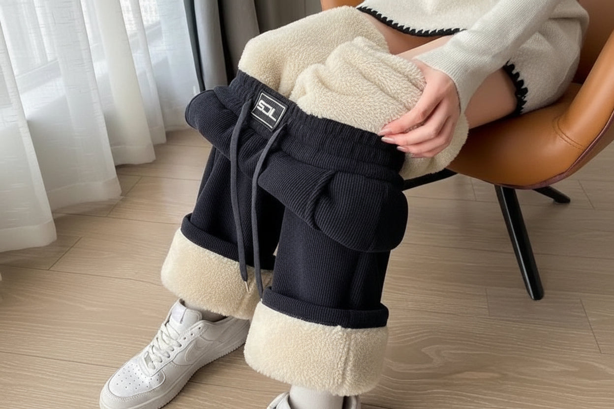 Wide Leg Pants Cozy and Warm Fleece-Lined Thickening