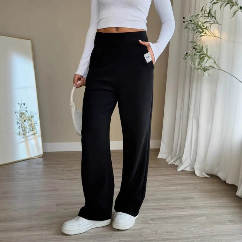 Casual Pants Solid Color High Waist Straight-leg