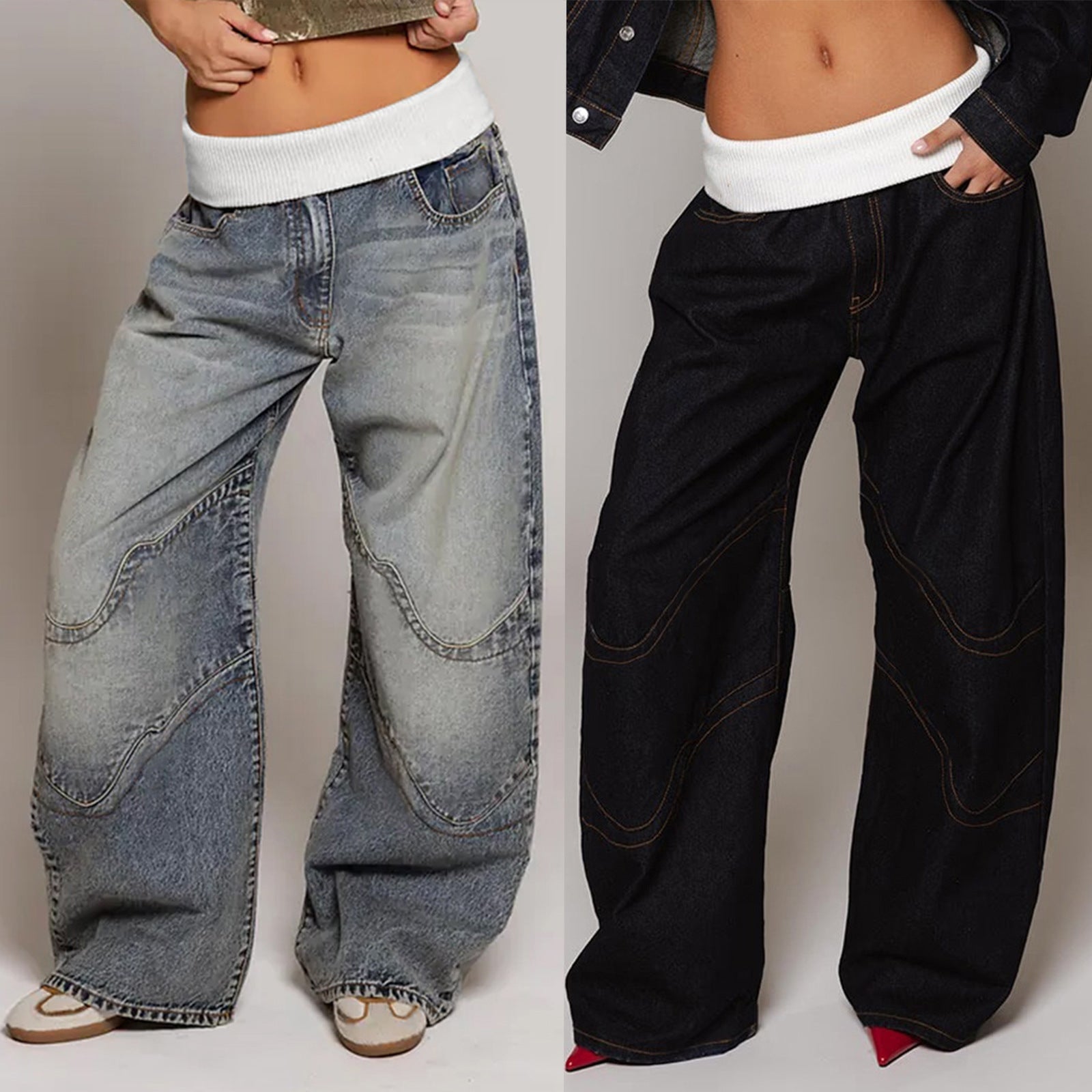 Denim Distressed Loose Straight Trousers