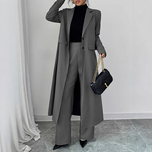 Graceful Two-Piece Suit: Long Jacket Pants Set