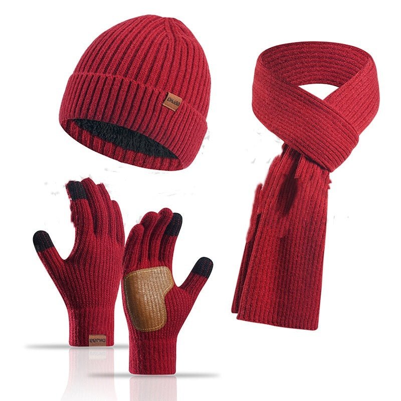 Winter Women's Wool Hat Scarf Gloves Three-Piece Set