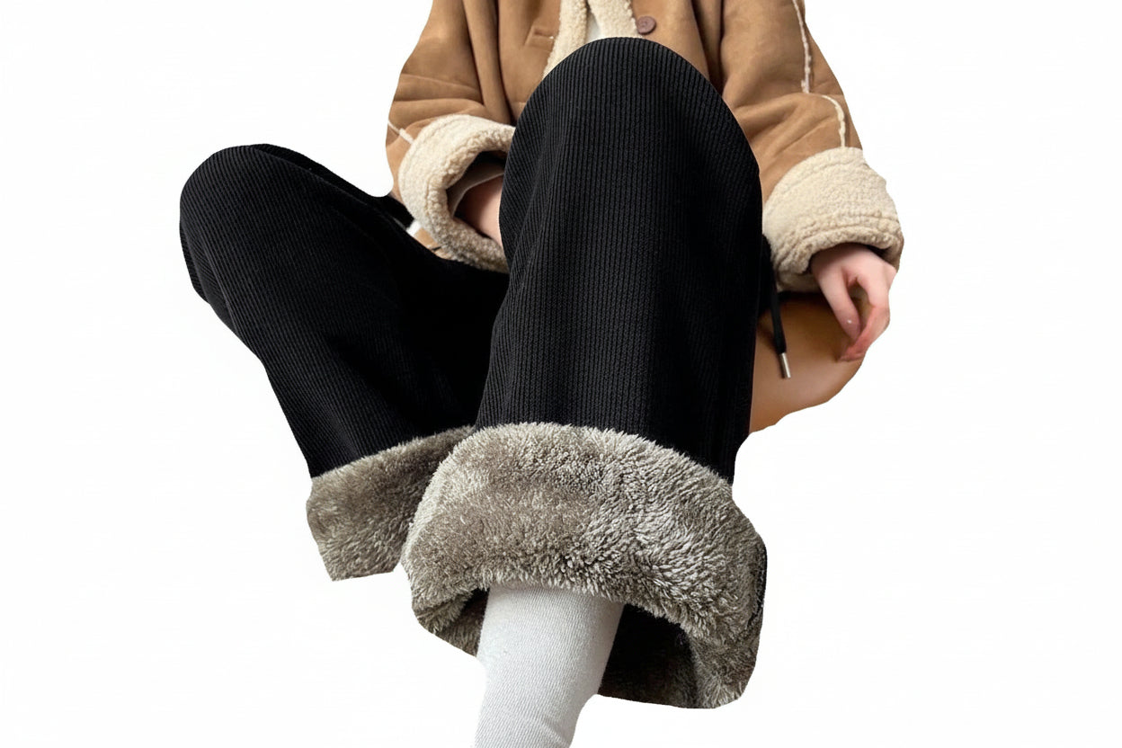 Wide Leg Pants Cozy and Warm Fleece-Lined Thickening