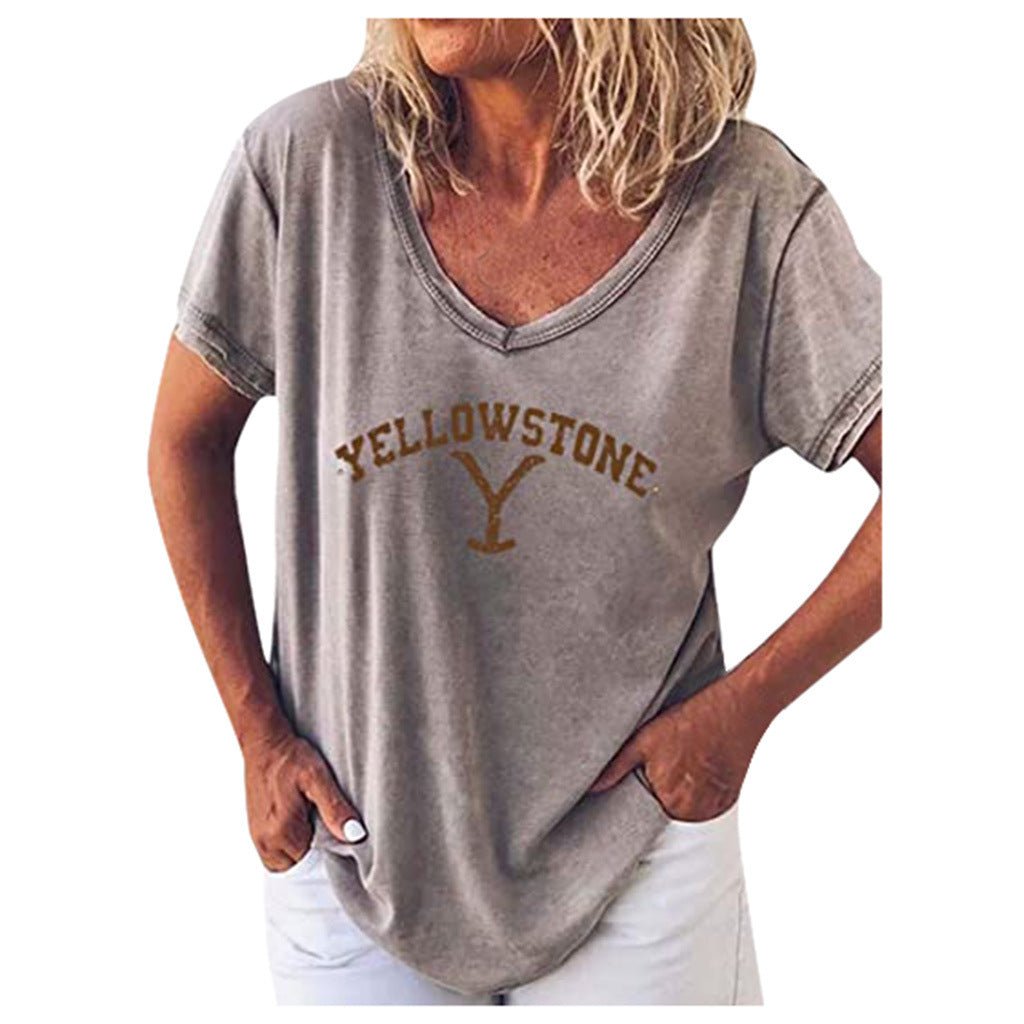 V-neck Short-sleeved T-shirt - Casual Everyday style