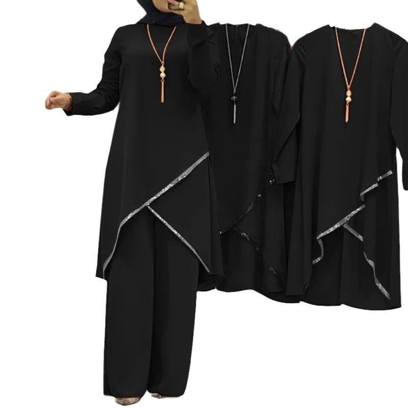 O-collar Long Sleeve Shirt Wide Leg Pants Suit Casual