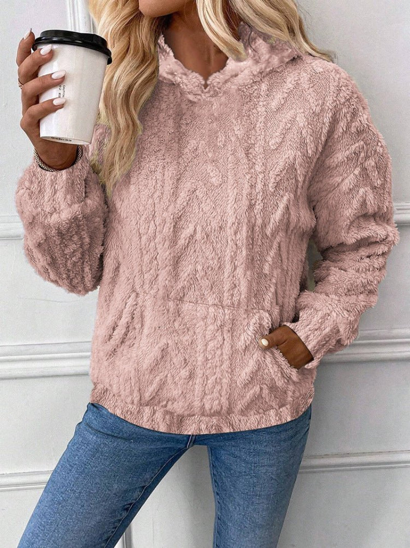 Pullover Jacquard Hooded Loose Fleece Sweatshirt