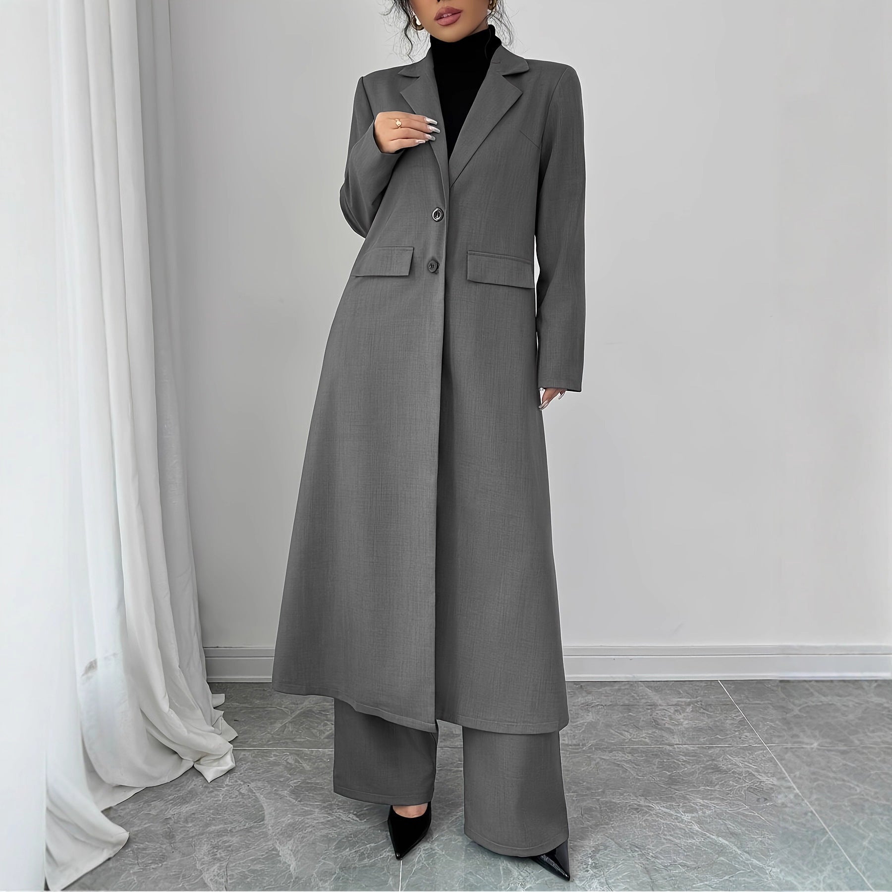 Graceful Two-Piece Suit: Long Jacket Pants Set