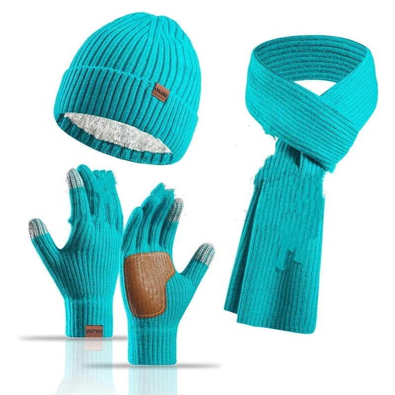 Winter Women's Wool Hat Scarf Gloves Three-Piece Set