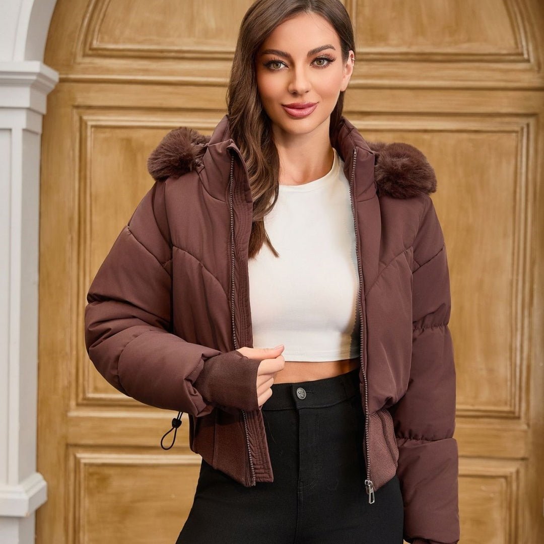 Big Fur Collar Hooded Short Cotton Jacket