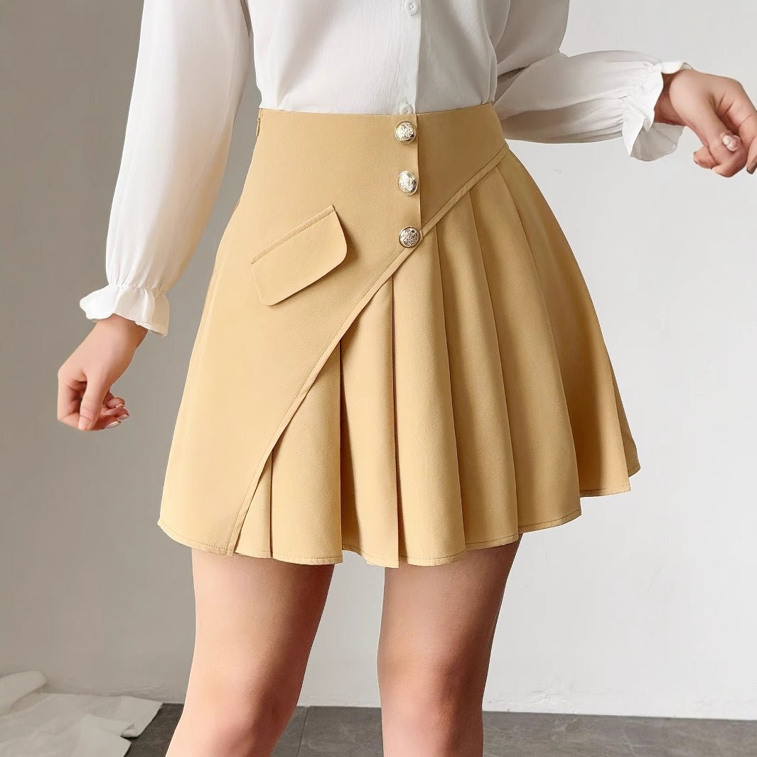 Kaki Asymmetrical Pleated Skirt