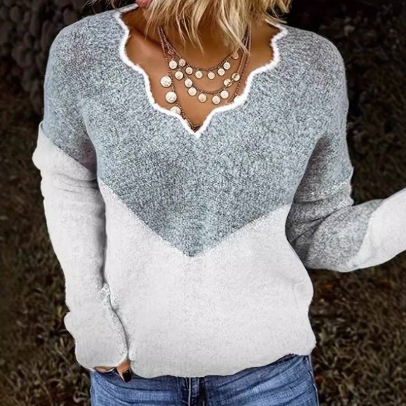 New Autumn And Winter V-neck Color Matching Sweater For Women