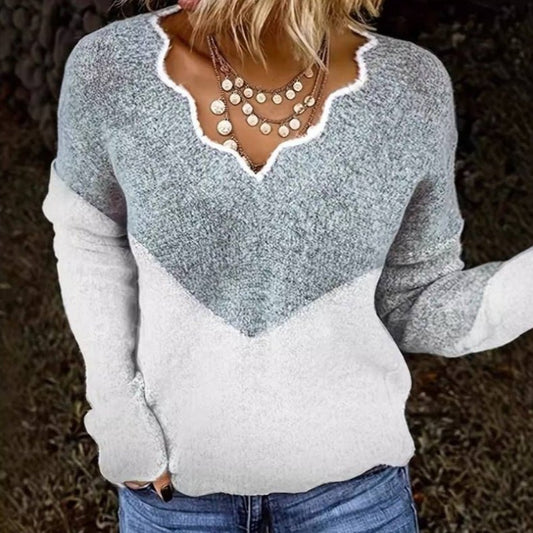 New Autumn And Winter V-neck Color Matching Sweater For Women