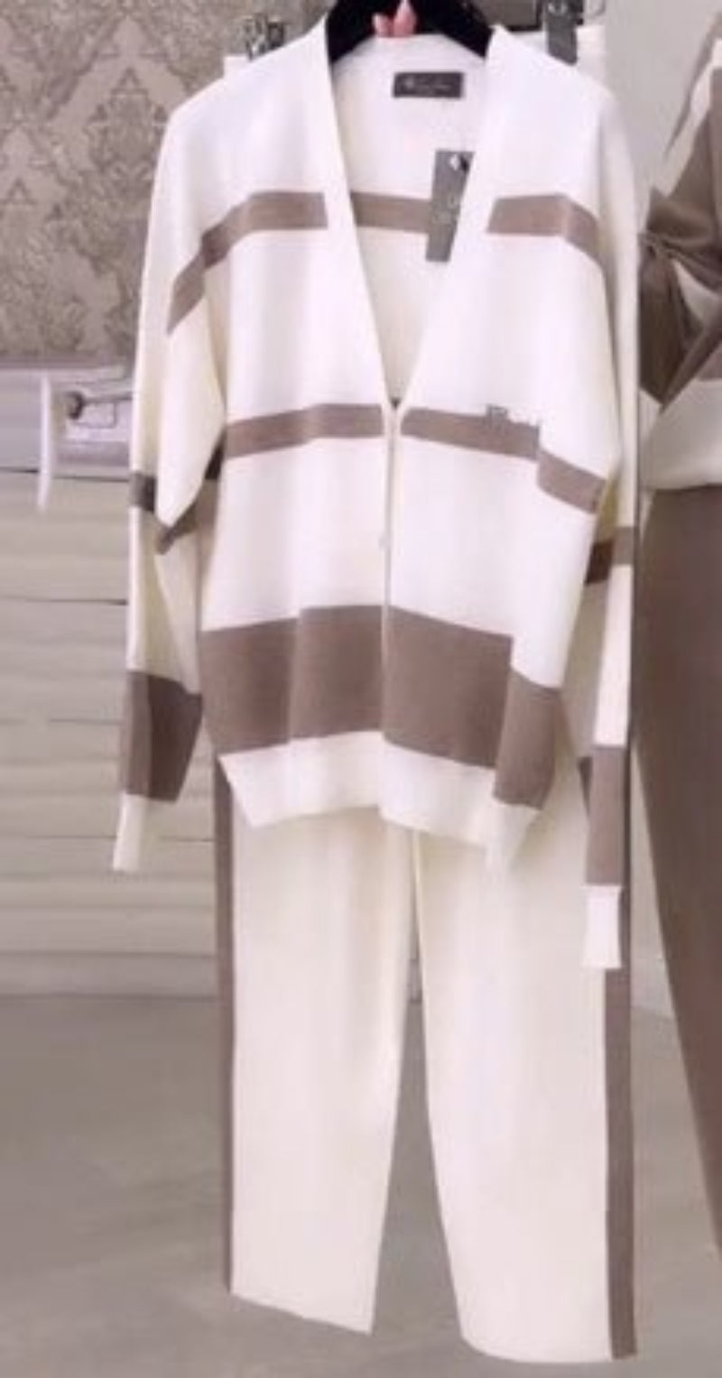 Striped Top Trousers Women's Suit Two-piece Set