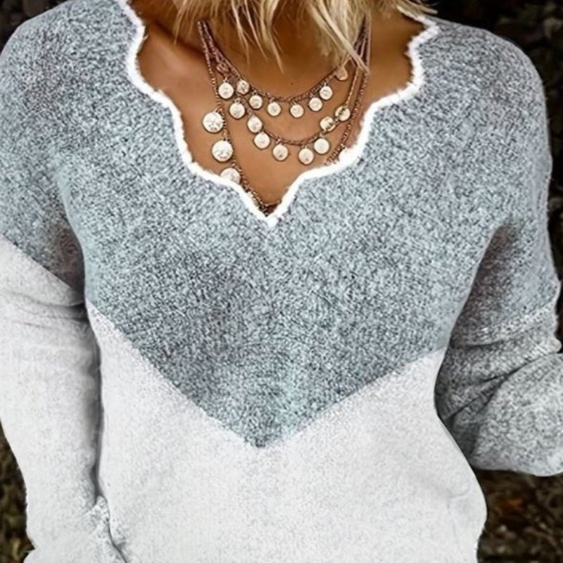 New Autumn And Winter V-neck Color Matching Sweater For Women