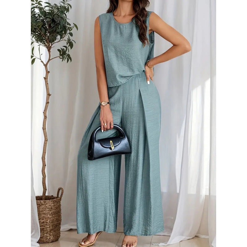 New Sleeveless Wide Leg Pants Vest Suit