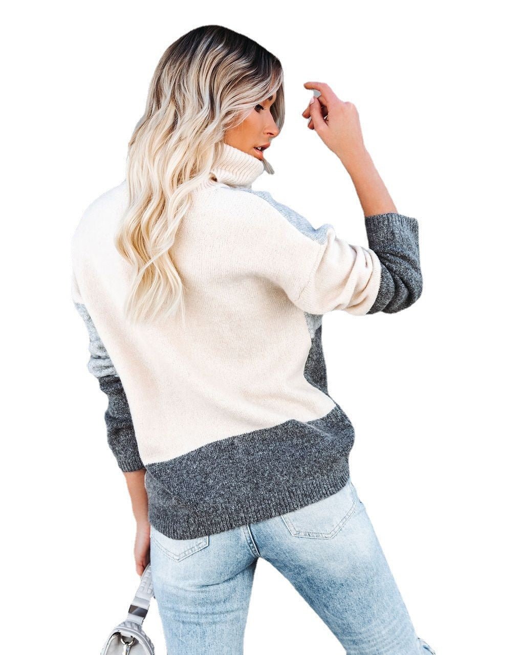New High Neck Color Matching Sweater Loose Sweater Women