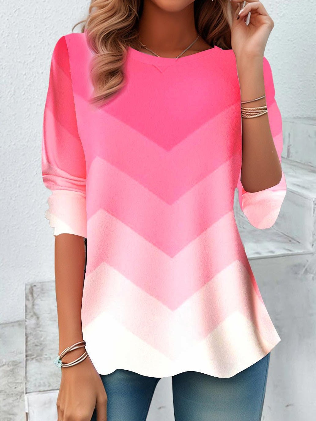 Striped Tie-Dye Long Sleeve T-shirt - Trendy Leisure Top