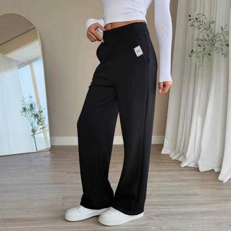 Casual Pants Solid Color High Waist Straight-leg