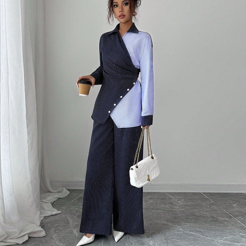 Lace-up Long Sleeve Shirt Straight-leg Trousers Suit