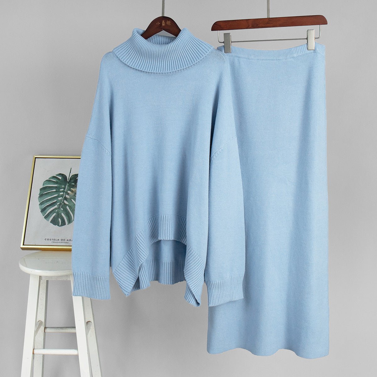 Casual Turtleneck Sweater Skirt Suit for Women
