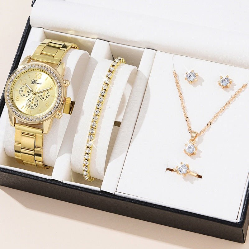 Diamond Luxe - Three - Eye Quartz Watch and Jewelry Set - Saunders Fashion