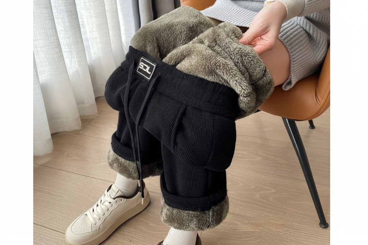 Wide Leg Pants Cozy and Warm Fleece-Lined Thickening