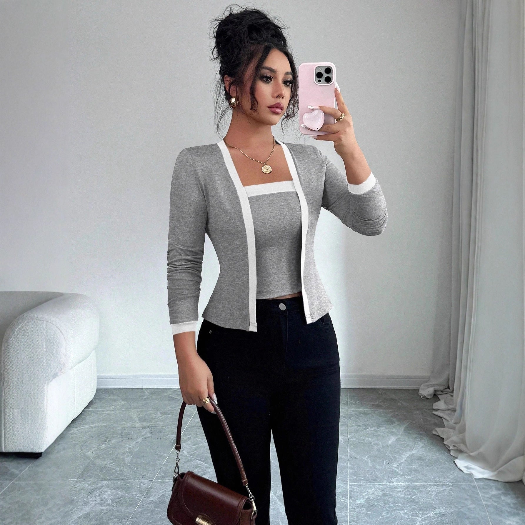 Cardigan Jacket And Vest Two-piece Set Tops