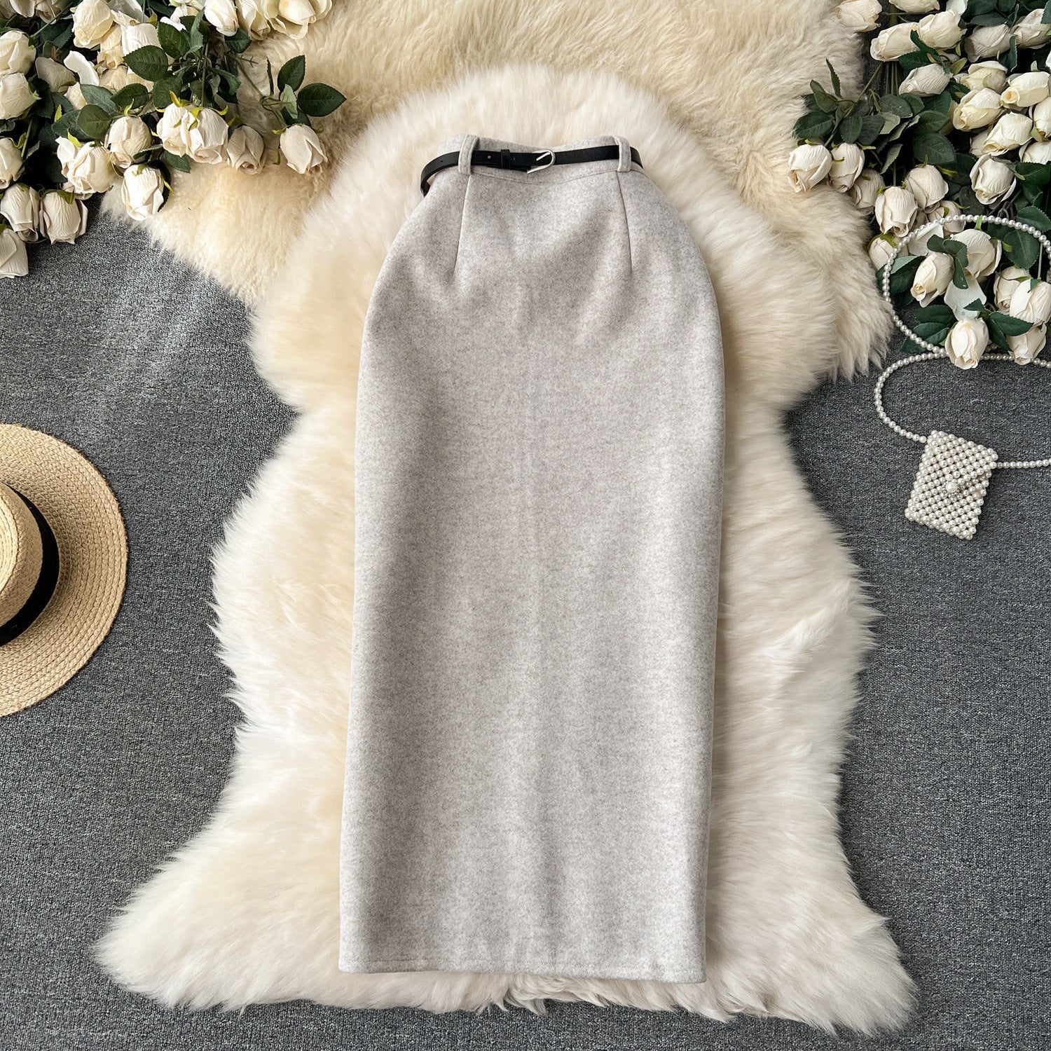 Woolen High Waist Skirt - Sophisticated Elegance