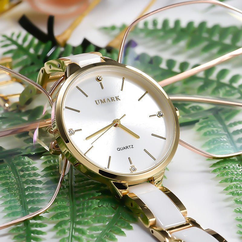 Diamond Elegance - Ceramic Waterproof Quartz Watch for Women - Saunders Fashion