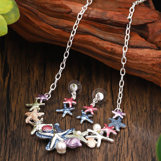 Ocean Treasures - Starfish & Shell Necklace and Earrings Set - Saunders Fashion