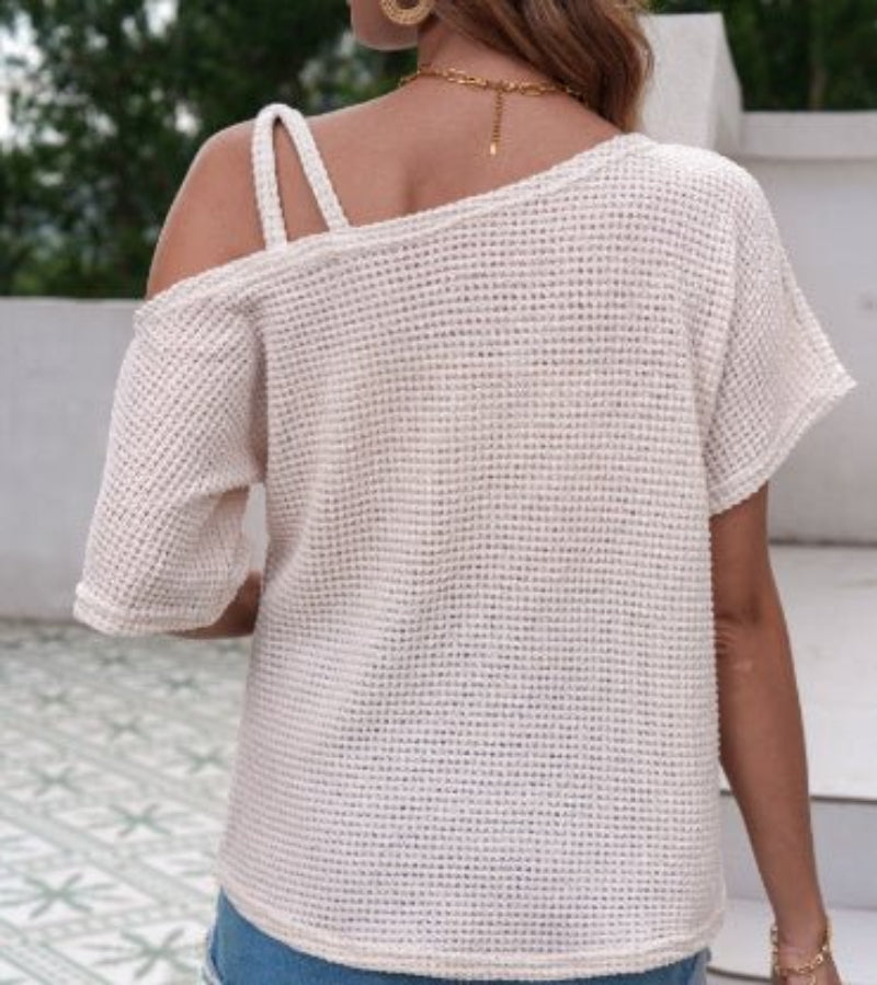 Short-sleeved Off-shoulder Knitted T-shirt Casual Women