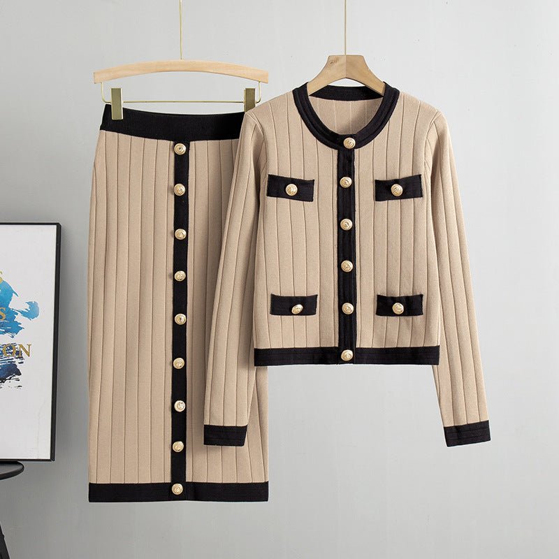 Skirt Knitted Cardigan Two-piece Set For Women