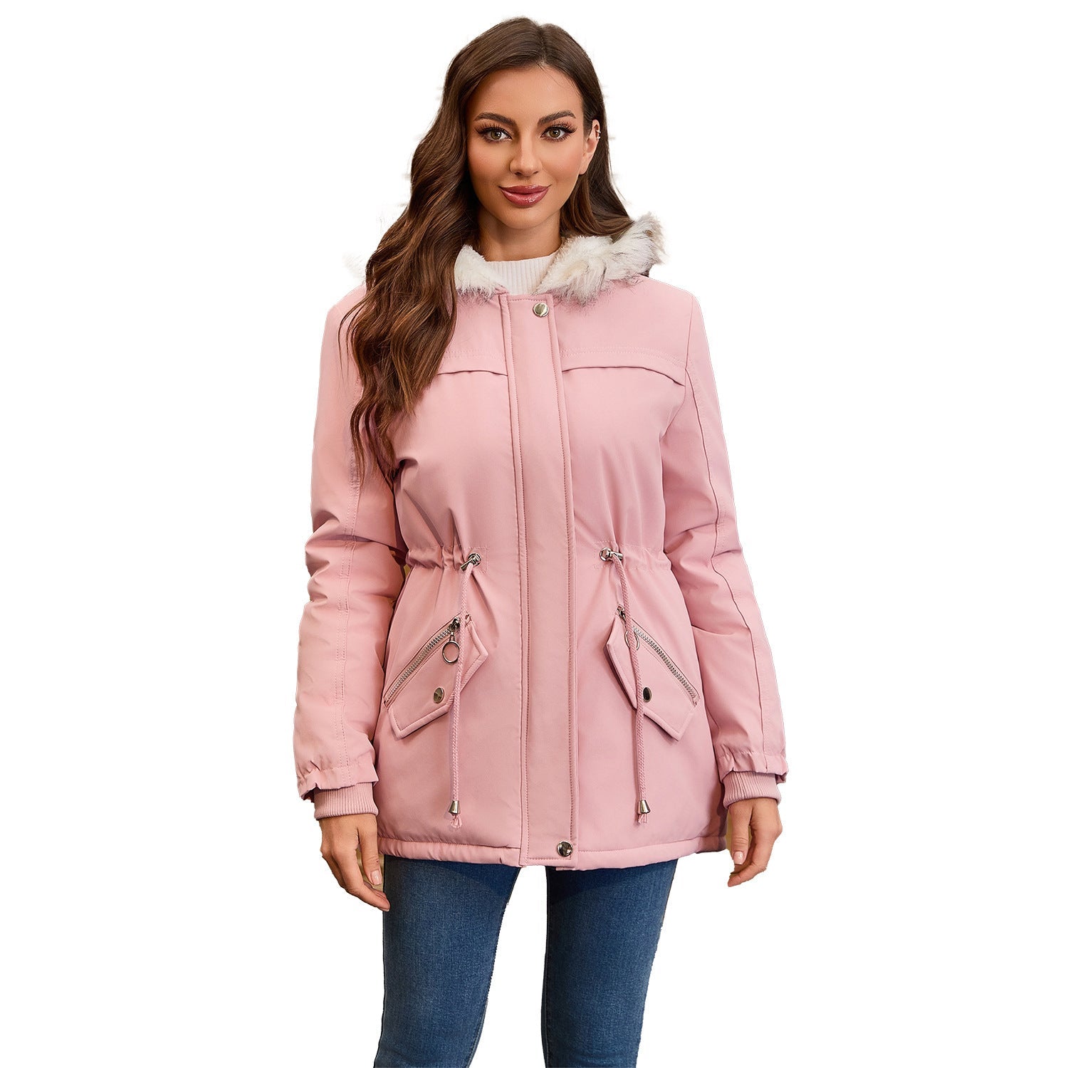 Ladies Fur Collar Fleece Padded Coat