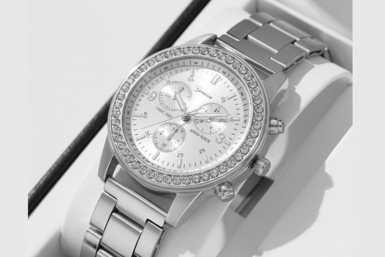Diamond Luxe - Three - Eye Quartz Watch and Jewelry Set - Saunders Fashion