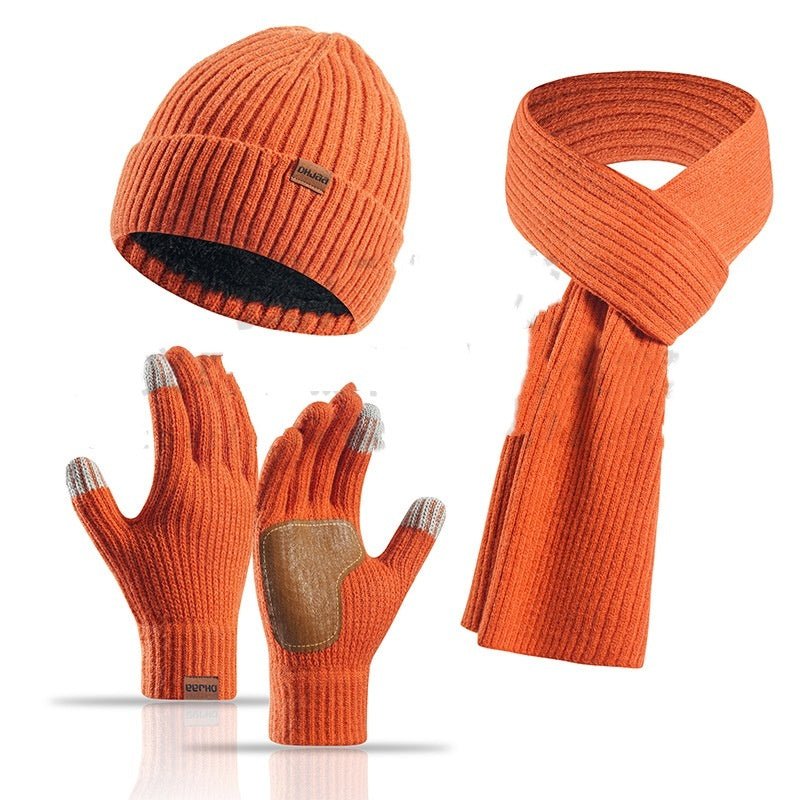 Winter Women's Wool Hat Scarf Gloves Three-Piece Set
