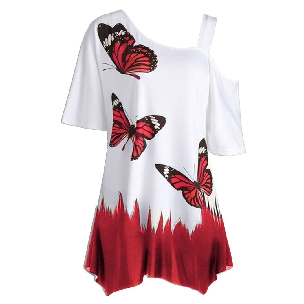 Butterfly Printed One Shoulder Women's Top