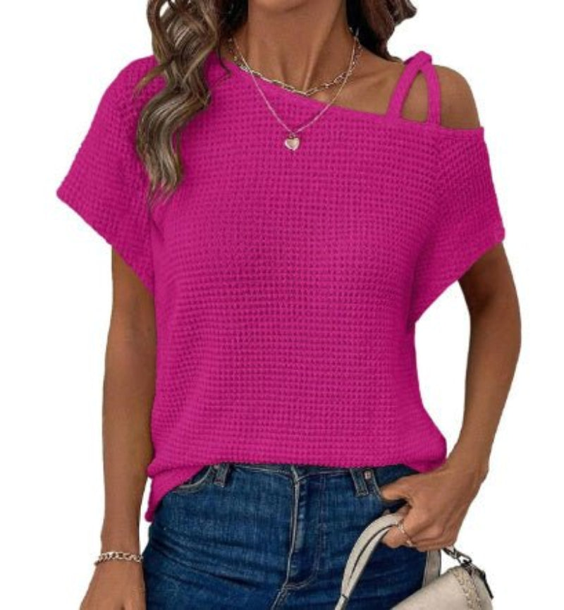 Short-sleeved Off-shoulder Knitted T-shirt Casual Women