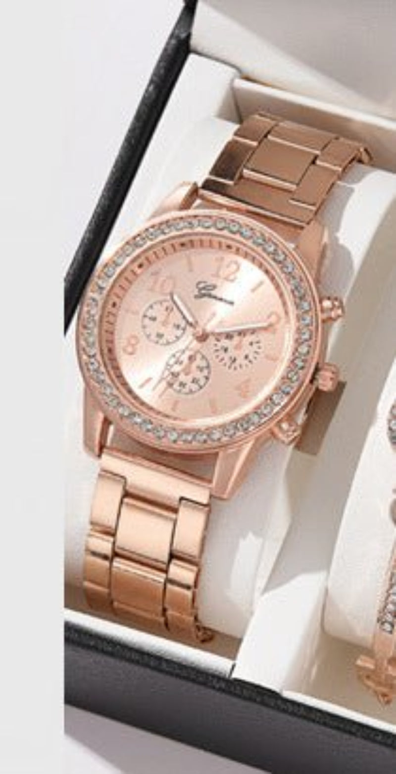 Diamond Luxe - Three - Eye Quartz Watch and Jewelry Set - Saunders Fashion
