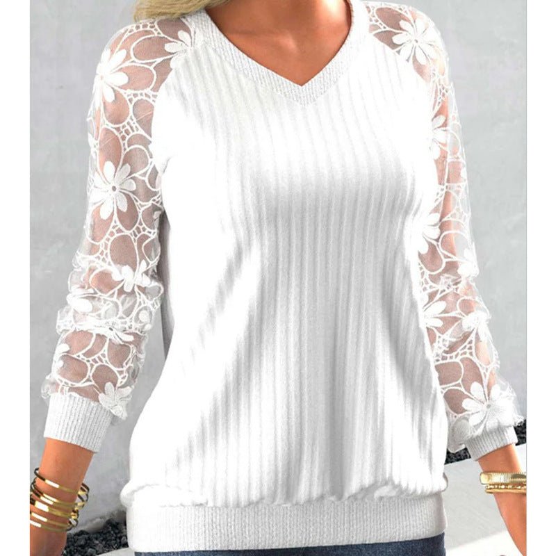 Lace Sleeve Sweater solid color